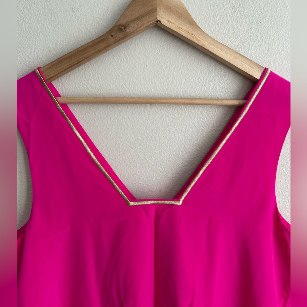 Lilly Pulitzer Owen Silk Trapeze Tunic Dress Hot Pink Gold Beaded Embroidery M - Picture 8 of 9